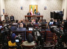 نشست خبری لاریجانی در سفر اسلام‌آباد + تصاویر