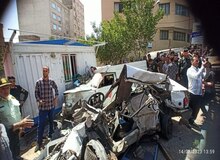تصادف وحشتناک سریالی در تبریز/  پراید زیر چرخ‌های اتوبوس له شد! +عکس